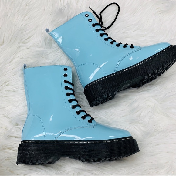 Lt blue patent combat boot - Picture 3 of 8